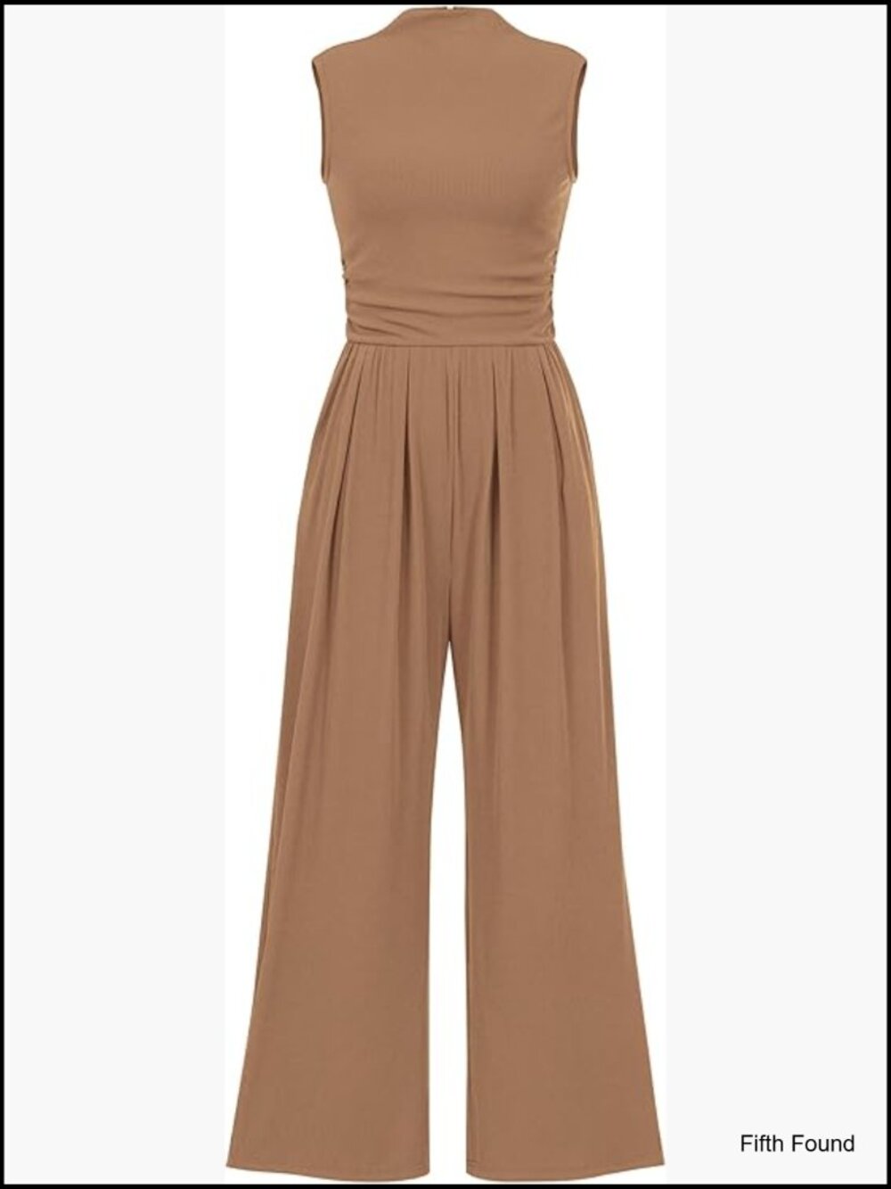 Sleeveless Mock Neck Wide Leg Jumpsuit with Pockets